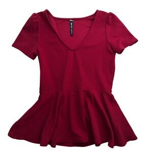 Design Lab Lord & Taylor Red Peplum Top Coquette Dark Academia Womens sz Medium‎